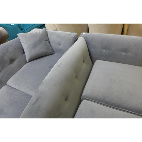 1453 - A grey velvet upholstered pair of three and two seater sofas