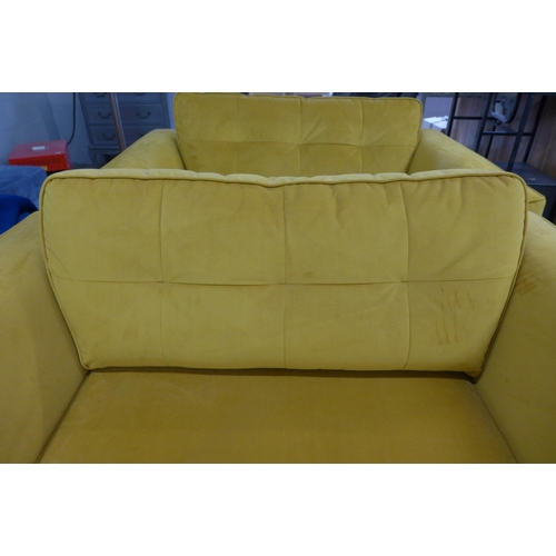 1503 - A pair of mustard yellow pinch back velvet love seats