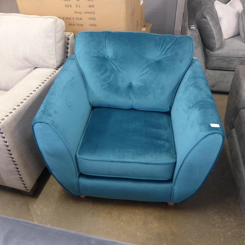 1470 - A Hoxton teal velvet upholstered armchair