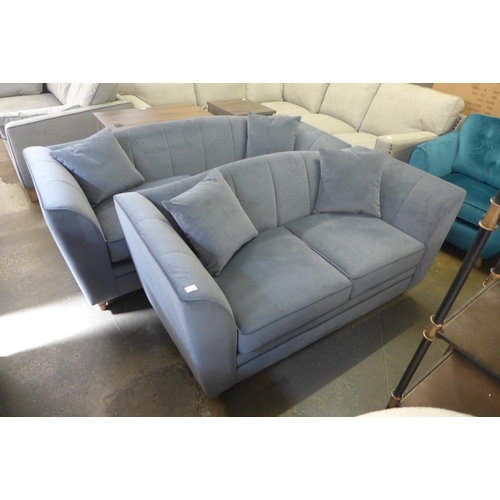 1479 - A pair of grey velvet shell back upholstered three and two seater sofas