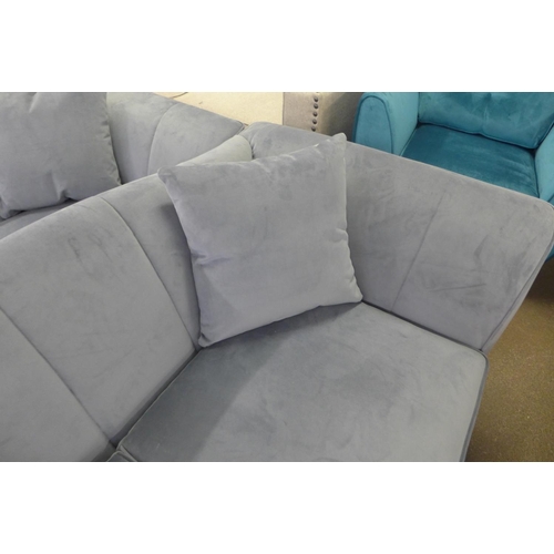 1479 - A pair of grey velvet shell back upholstered three and two seater sofas