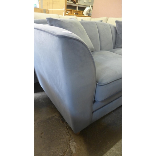 1479 - A pair of grey velvet shell back upholstered three and two seater sofas