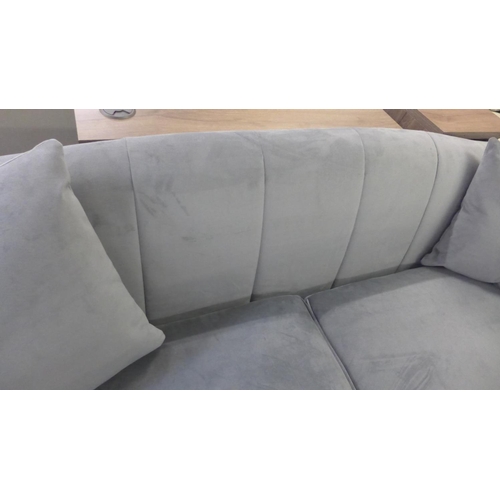 1479 - A pair of grey velvet shell back upholstered three and two seater sofas