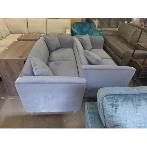 1479 - A pair of grey velvet shell back upholstered three and two seater sofas