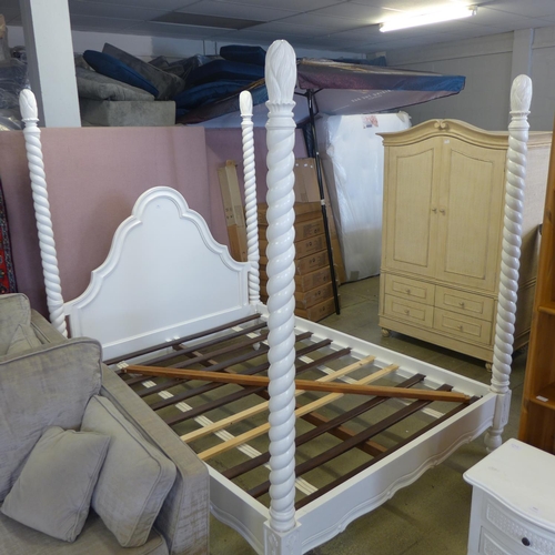 1609 - A white hardwood kingsize four poster bed