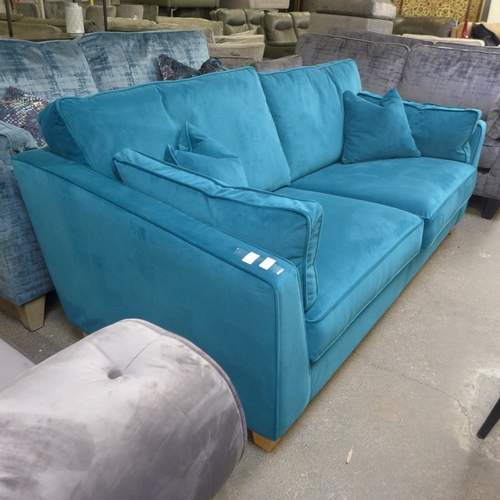 1456 - A Barker and Stonehouse teal velvet three seater sofa