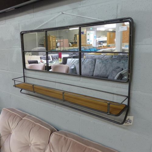 1525 - An Industrial metal wall mirror with shelf H55cm x W94cm (RFB3330)