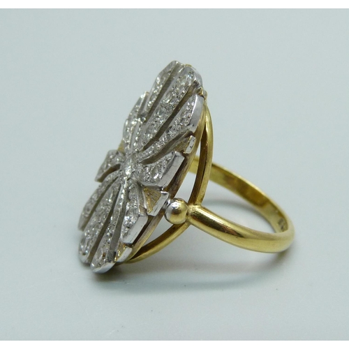 1041 - An 18ct gold and 32 diamond set ring, 7.6g, K, top 15mm x 25mm