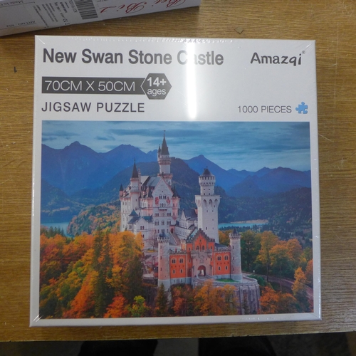 2114 - 3 x 1000 piece jigsaws: Bavarian Castle, Hot Air Balloons over Italy and Monet's Soleil Levant - sea... 