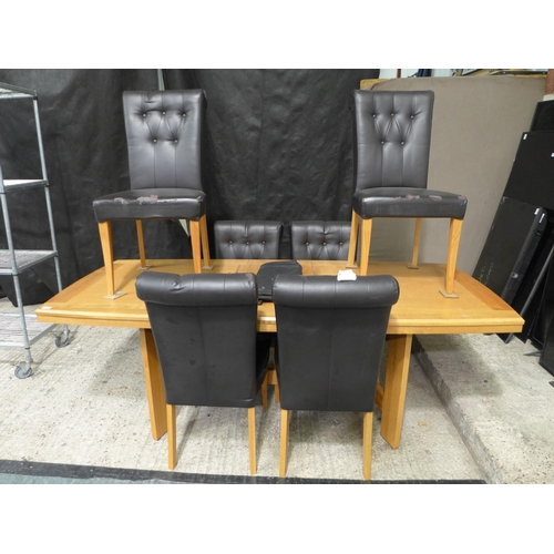 3206 - Oxford Seven Piece Oak Extending Dining Set:- Table and Six Upholstered Chairs, (marked top & damage... 