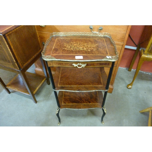 107 - A 19th Century French marquetry inlaid rosewood, amboyna and ebonised three tier etagere