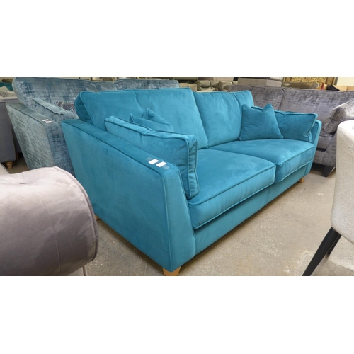 1456 - A Barker and Stonehouse teal velvet three seater sofa