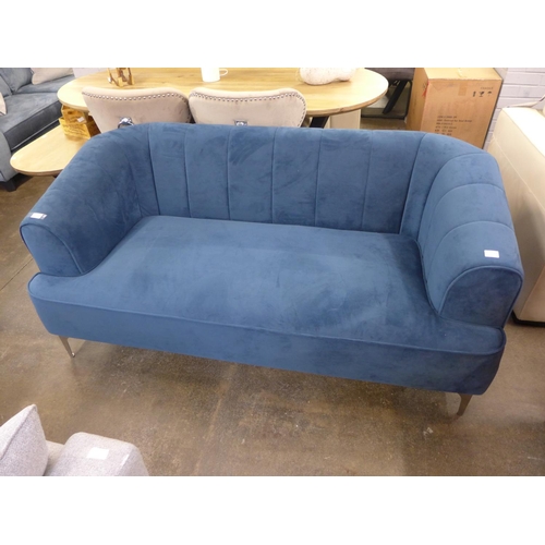 1502 - A shell back, blue 2.5 seater sofa on brushed steel legs