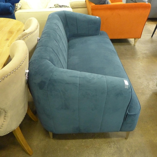 1502 - A shell back, blue 2.5 seater sofa on brushed steel legs