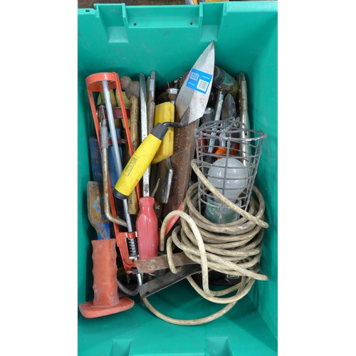 2029 - 4 Boxes of mixed hand tools inc. saws, hammers, garden tools, chisels, etc.