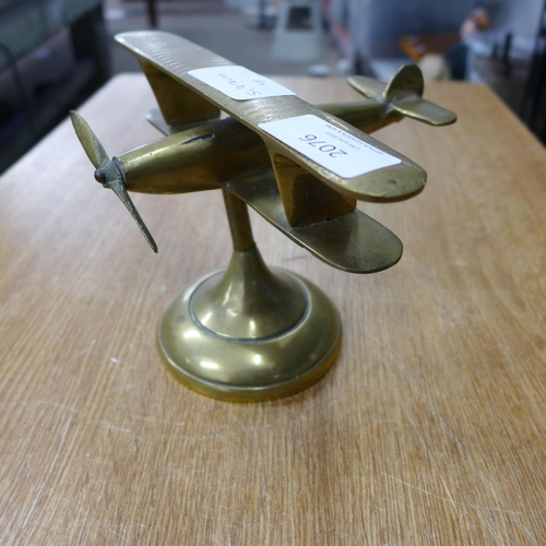 2076 - Brass aeroplane ornament