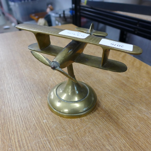 2076 - Brass aeroplane ornament