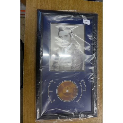 2097 - Elvis Presley gold disc/real hair framed print - new in box - RRP £500+