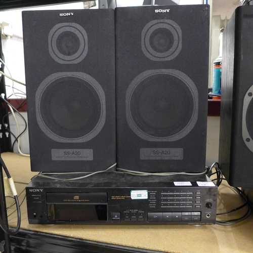 2145 - Sony compact disc player (CDP-597) and two speakers (SS-A20)