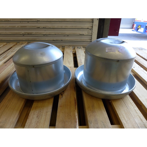 2197 - 2 Galvanised poultry water drinkers