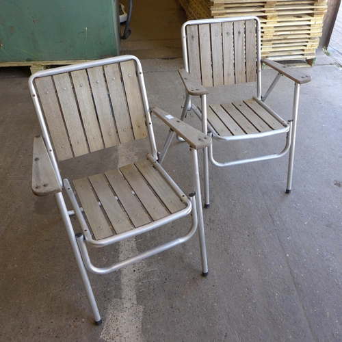 2213 - Two wood and aluminium folding garden chairs