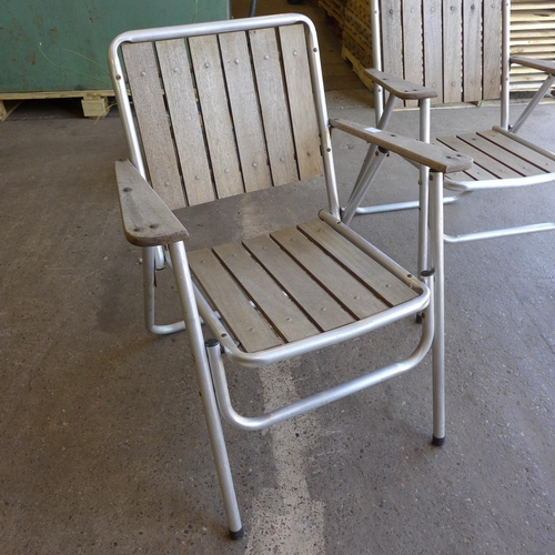 2213 - Two wood and aluminium folding garden chairs