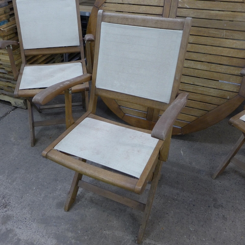 2231 - Garden furniture set - round wooden table and six chairs (table requires legs)