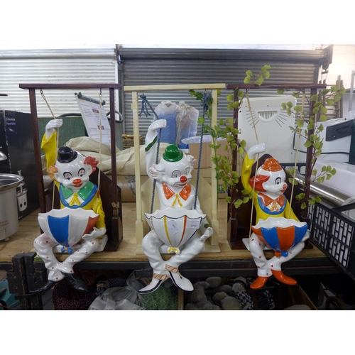 2300 - Three porcelain clown hanging planters