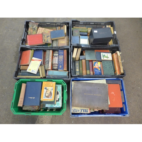 2310 - Six boxes of vintage books including Charles Dickens, Brittanias Bulwarks and books on Robin Hood