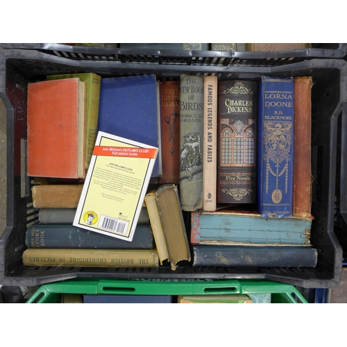 2310 - Six boxes of vintage books including Charles Dickens, Brittanias Bulwarks and books on Robin Hood