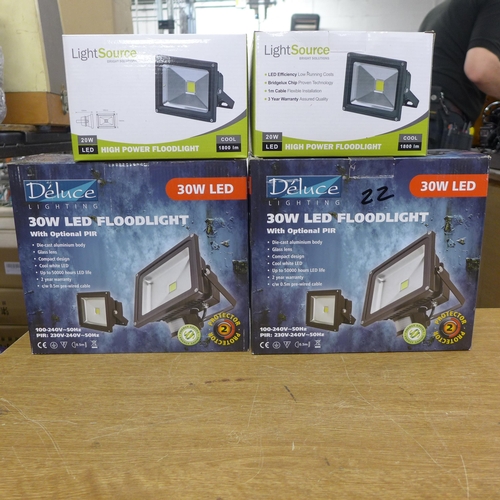 2373 - 2 Deluxe 30w LED floodlights & 2 Light Source 20w LED floodlights - all unused