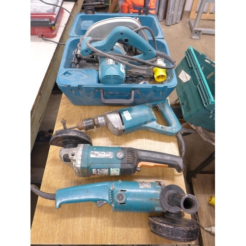 2012 - 2 Makita angle grinders, Makita drill & Makita chop saw - all 110v