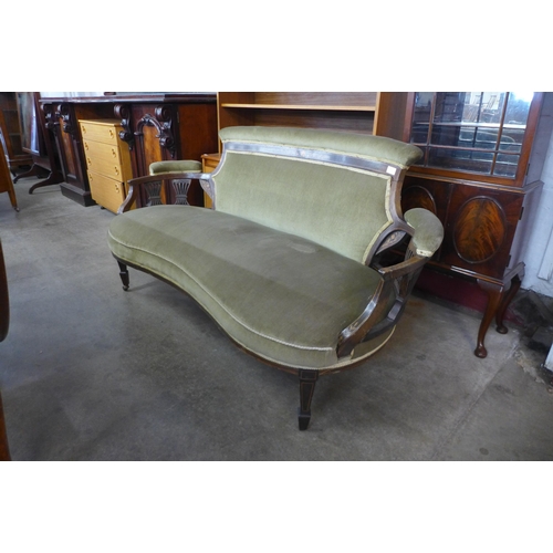 121 - An Edward VII inlaid mahogany and green fabric upholstered salon settee