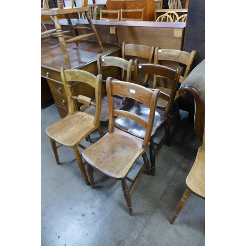 136 - A Harlequin set of six Victorian beech farmhouse kitchen chairs