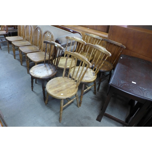 140 - A set of six Victorian beech penny seat kitchen chairs