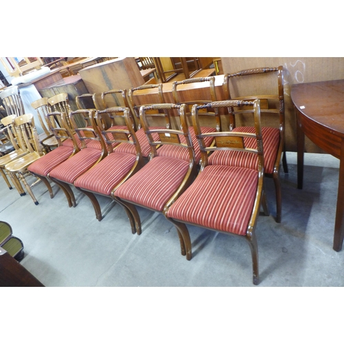 153 - A set of ten Regency style inlaid mahogany dining chairs