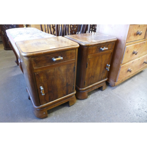 157 - A pair of Art Deco figured walnut pot cupboards