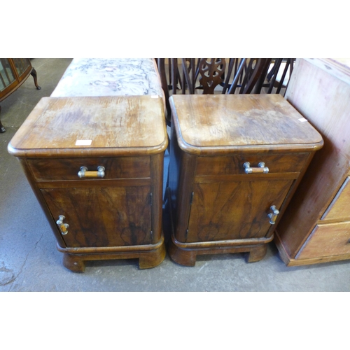 157 - A pair of Art Deco figured walnut pot cupboards