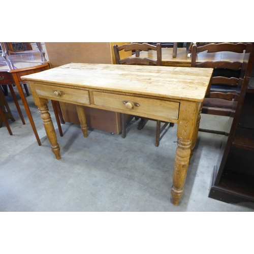 161 - A Victorian pine two drawer kitchen serving table