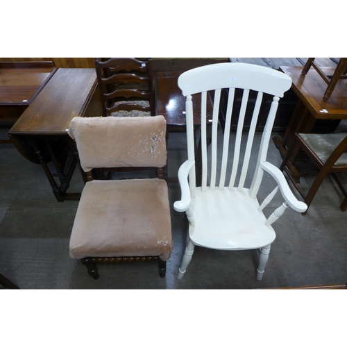 187 - A Victorian style painted farmhouse armchair and another chair