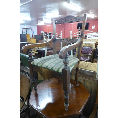 195 - A late Victorian walnut octagonal occasional table and five assorted chairs