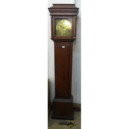 231 - An 18th Century oak 30-hour longcase clock, the brass dial signed John Wood, Grantham