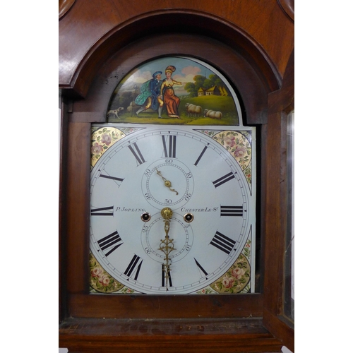 232 - A 19th Century inlaid oak and mahogany 8-day longcase clock, the painted dial signed P. Jopling, Che... 