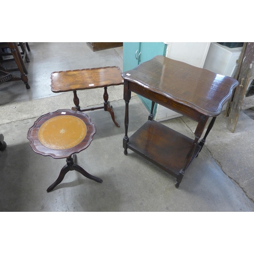 244 - A burr walnut occasional, an oak occasional table and one other