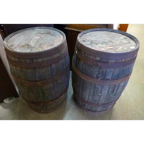 267 - A pair of vintage coopered oak whisky barrels