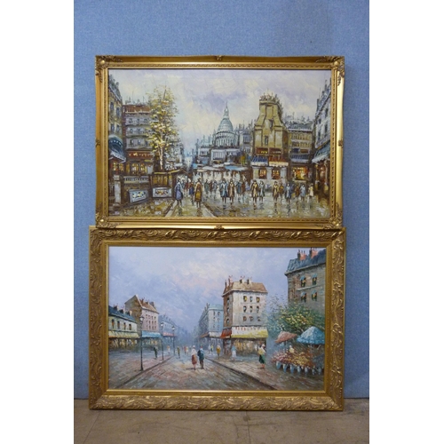 306 - * Burnett, two Parisian street scenes, oil on canvas, one signed, framed