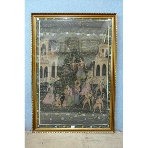 308 - Indian School, ceremonial scene, gouache on linen, framed