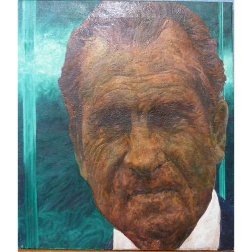 310 - A portrait of Richard Nixon, oil on canvas, unframed, dated 1973