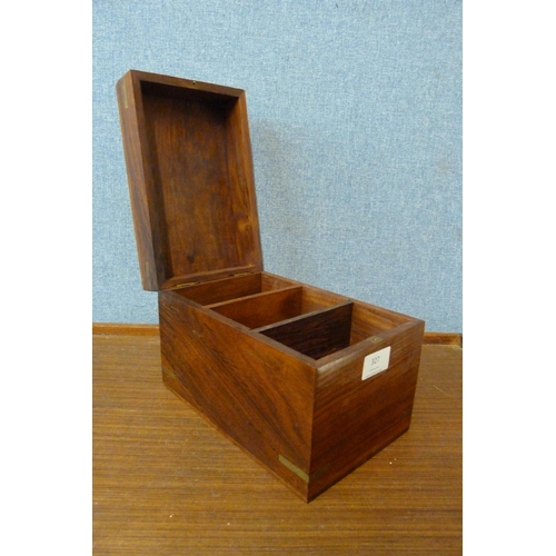 327 - A brass mounted teak box, with decorative horse racing scene to lid