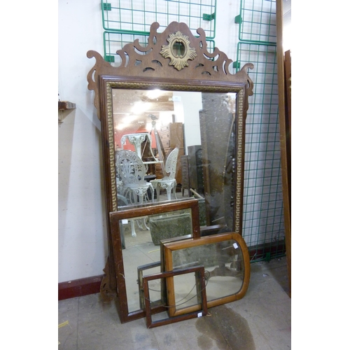 333 - A George II style mahogany and parcel gilt framed mirror, two other mirrors and a frame